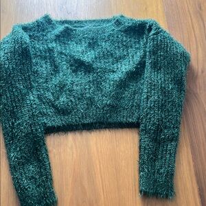 Forever 21 Green Fuzzy Crew Neck Sweater